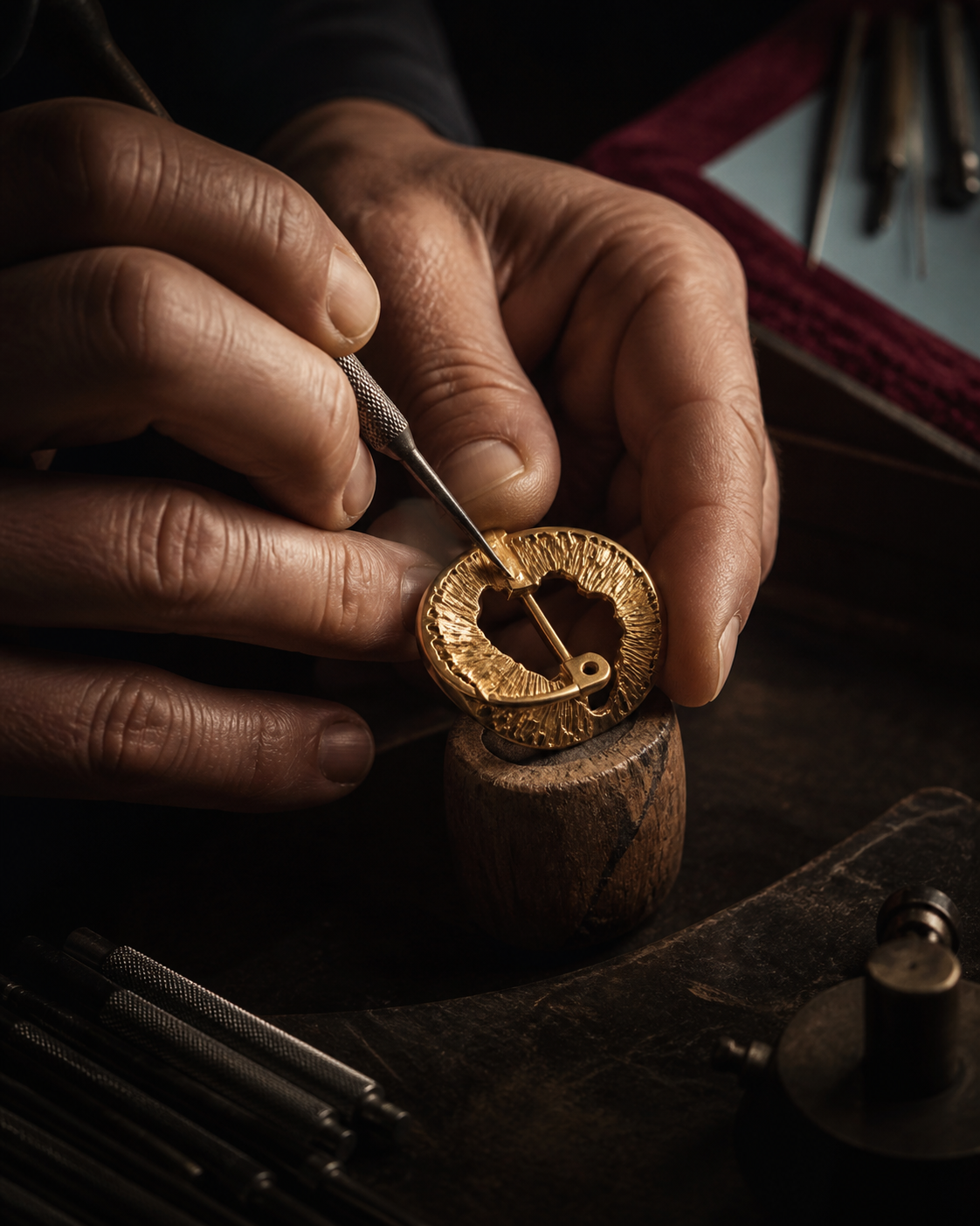 Master artisan hand-finishing an original gold component